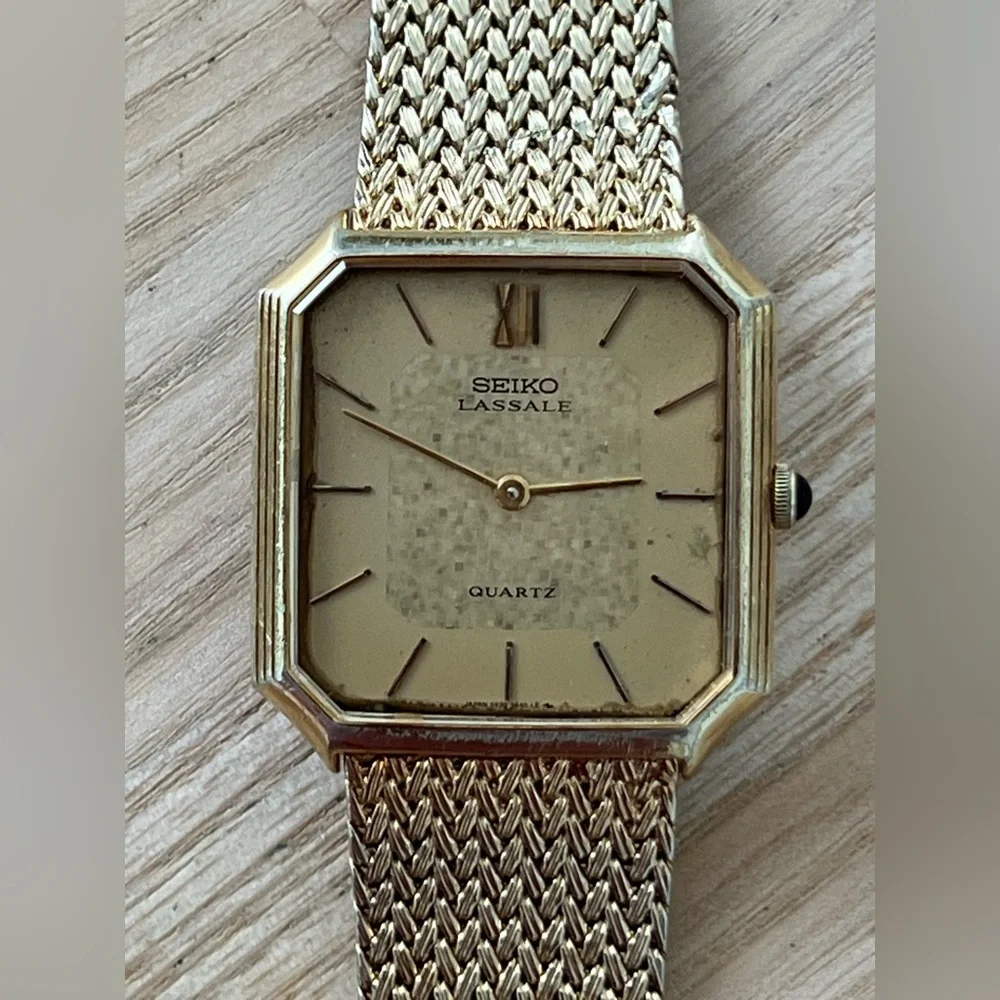 Seiko Lassale Ultra Rare Vintage Luxury Watch Gold Weave Bracelet Sparkling Dial